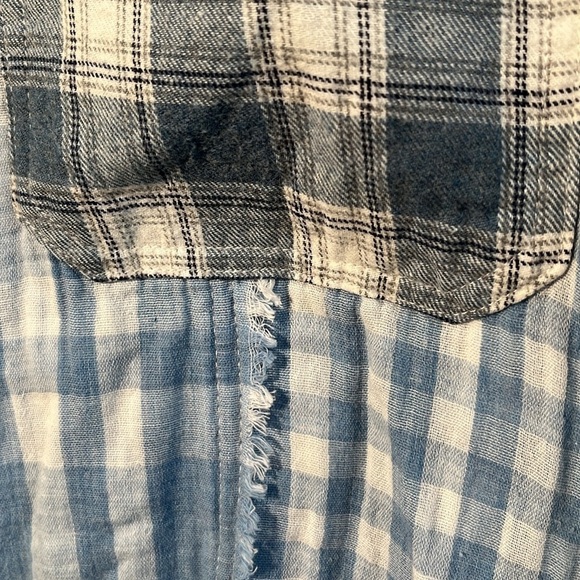 HEM & THREAD Boho Cottage Gauze 2 Pocket Buffalo/Plaid Blue/WHT Fringe Top S/M - Picture 6 of 16
